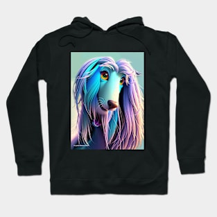 Cartoon Afghan Hound in teal & purple Hoodie